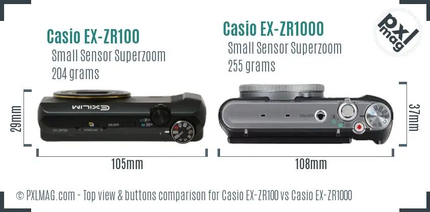 Casio EX-ZR100 vs Casio EX-ZR1000 top view buttons comparison