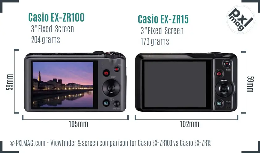 Casio EX-ZR100 vs Casio EX-ZR15 Screen and Viewfinder comparison