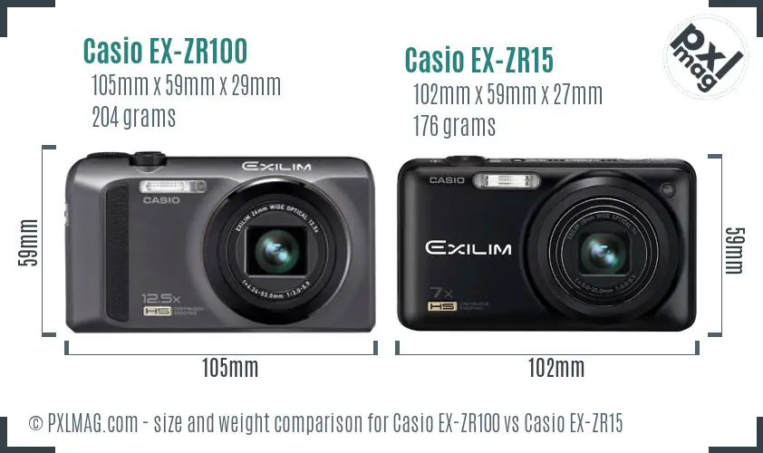 Casio EX-ZR100 vs Casio EX-ZR15 size comparison