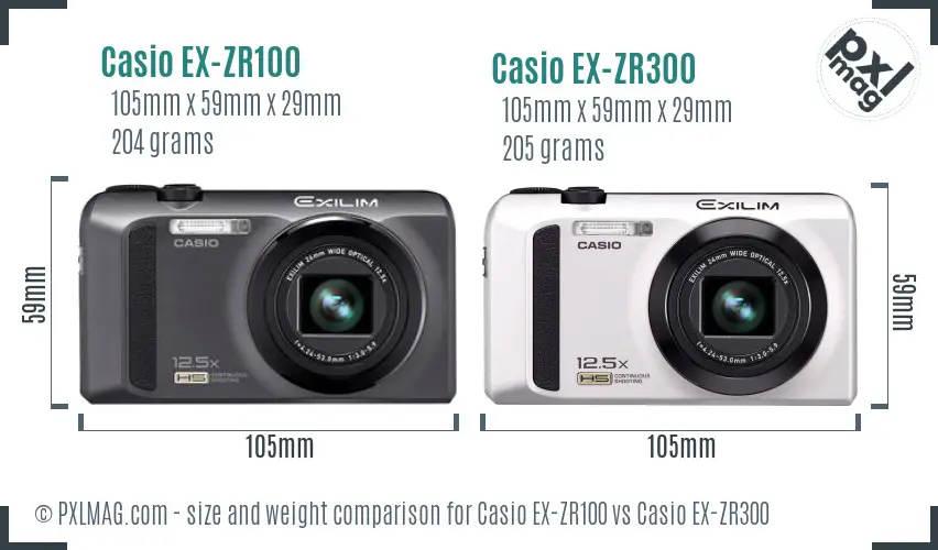 Casio EX-ZR100 vs Casio EX-ZR300 size comparison