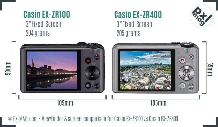 Casio EX-ZR100 vs Casio EX-ZR400 Screen and Viewfinder comparison