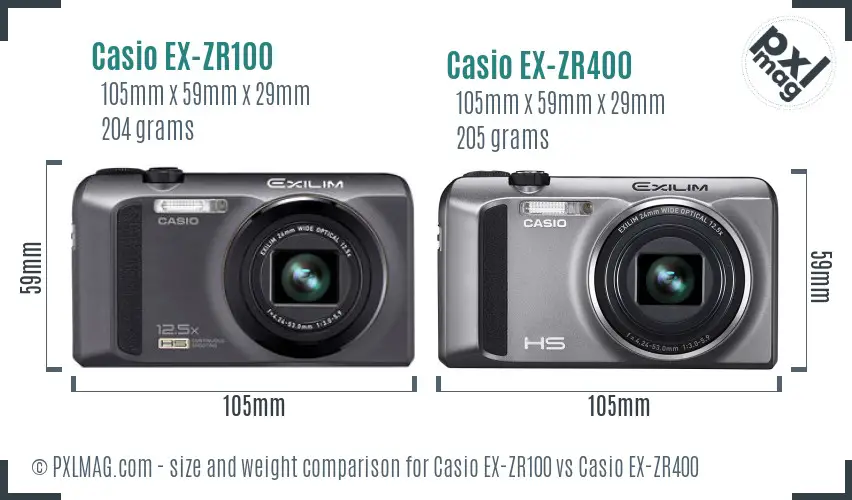 Casio EX-ZR100 vs Casio EX-ZR400 size comparison
