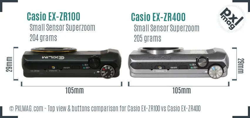 Casio EX-ZR100 vs Casio EX-ZR400 top view buttons comparison
