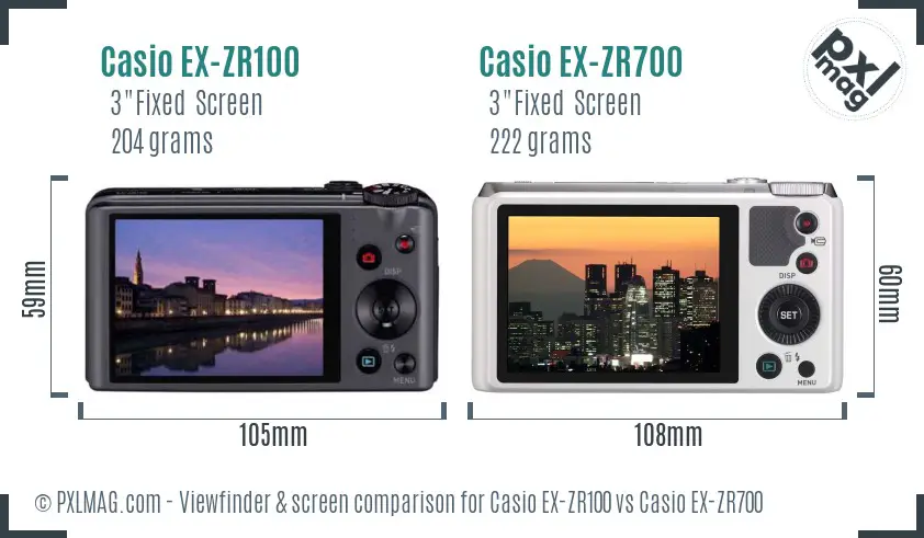 Casio EX-ZR100 vs Casio EX-ZR700 Screen and Viewfinder comparison