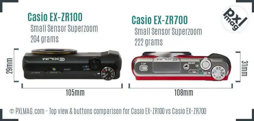 Casio EX-ZR100 vs Casio EX-ZR700 top view buttons comparison