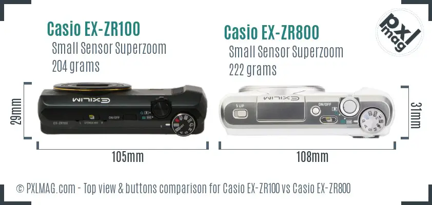 Casio EX-ZR100 vs Casio EX-ZR800 top view buttons comparison