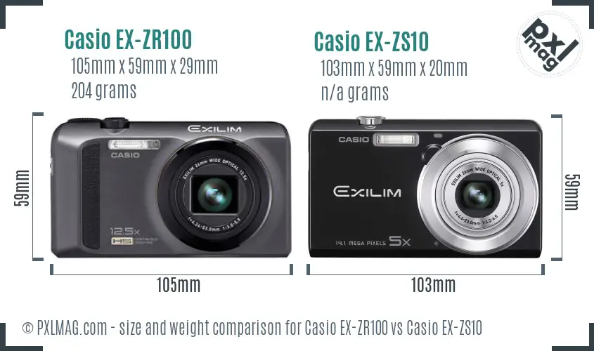 Casio EX-ZR100 vs Casio EX-ZS10 size comparison