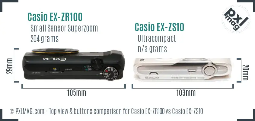Casio EX-ZR100 vs Casio EX-ZS10 top view buttons comparison