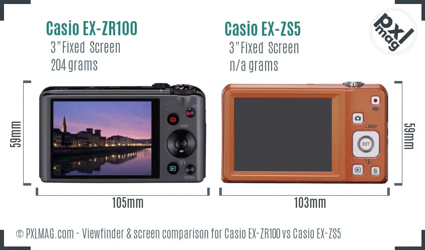 Casio EX-ZR100 vs Casio EX-ZS5 Screen and Viewfinder comparison Casio EX-ZR100 vs Casio EX-ZS5 Screen and Viewfinder comparison