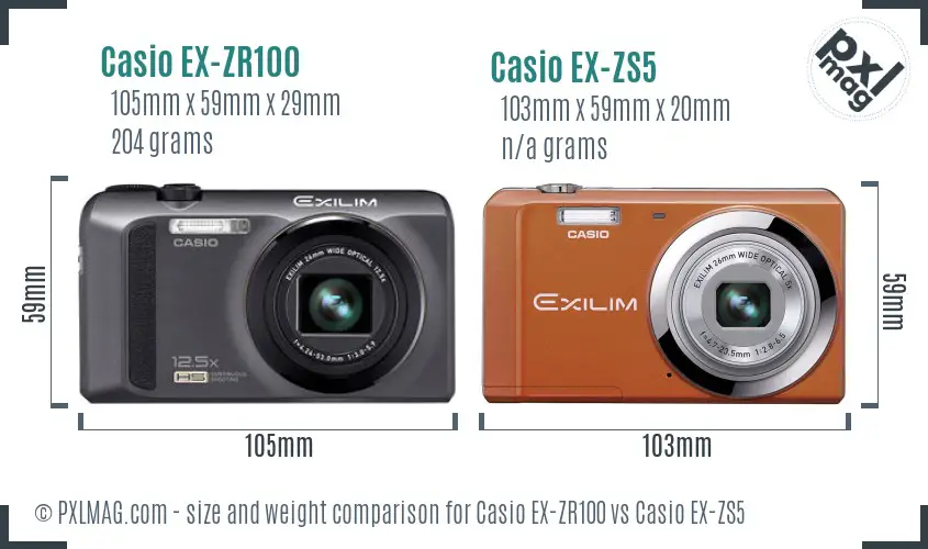 Casio EX-ZR100 vs Casio EX-ZS5 size comparison Casio EX-ZR100 vs Casio EX-ZS5 size comparison