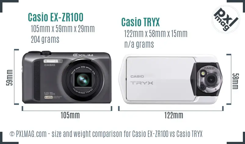 Casio EX-ZR100 vs Casio TRYX size comparison Casio EX-ZR100 vs Casio TRYX size comparison