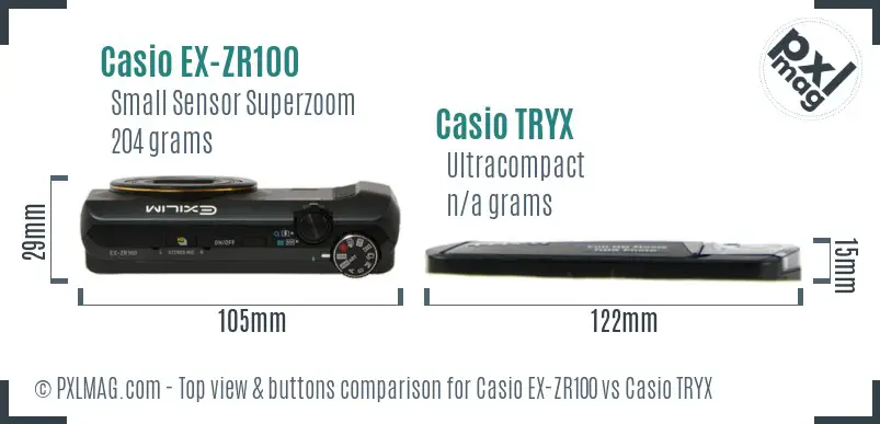Casio EX-ZR100 vs Casio TRYX top view buttons comparison Casio EX-ZR100 vs Casio TRYX top view buttons comparison