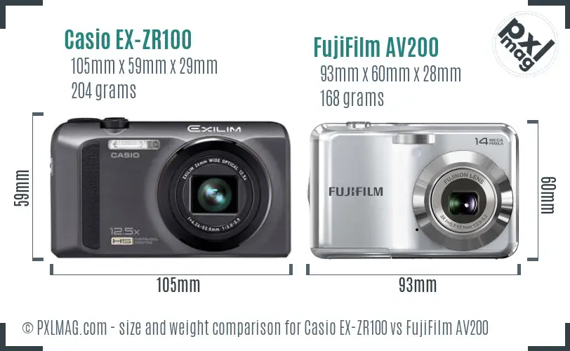 Casio EX-ZR100 vs FujiFilm AV200 size comparison Casio EX-ZR100 vs FujiFilm AV200 size comparison