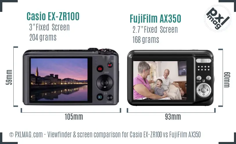 Casio EX-ZR100 vs FujiFilm AX350 Screen and Viewfinder comparison