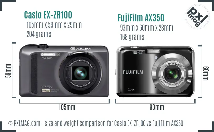 Casio EX-ZR100 vs FujiFilm AX350 size comparison