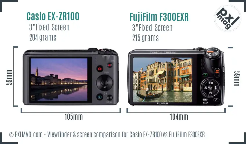 Casio EX-ZR100 vs FujiFilm F300EXR Screen and Viewfinder comparison