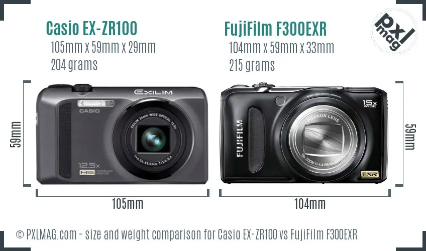 Casio EX-ZR100 vs FujiFilm F300EXR size comparison