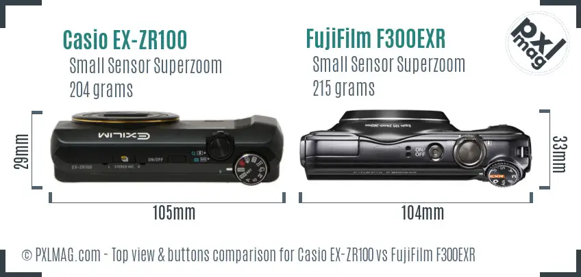 Casio EX-ZR100 vs FujiFilm F300EXR top view buttons comparison