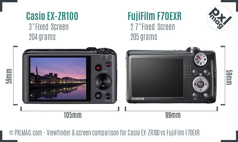 Casio EX-ZR100 vs FujiFilm F70EXR Screen and Viewfinder comparison