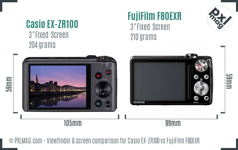 Casio EX-ZR100 vs FujiFilm F80EXR Screen and Viewfinder comparison