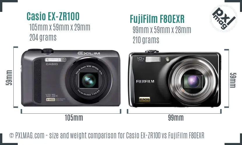 Casio EX-ZR100 vs FujiFilm F80EXR size comparison