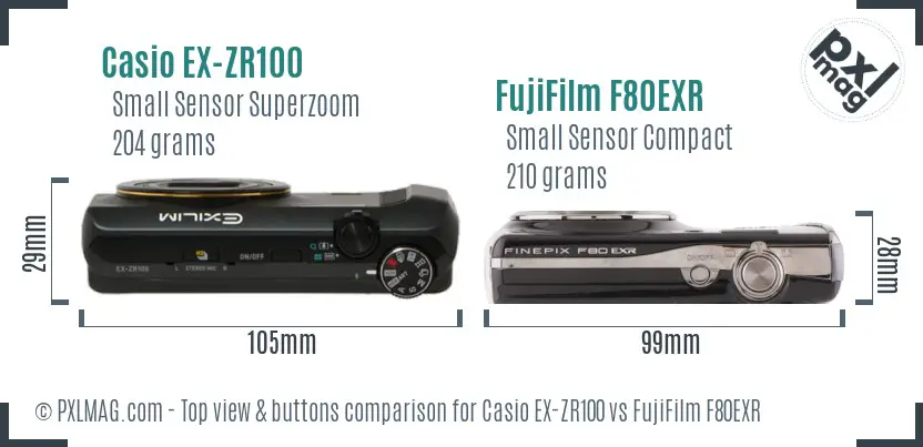 Casio EX-ZR100 vs FujiFilm F80EXR top view buttons comparison