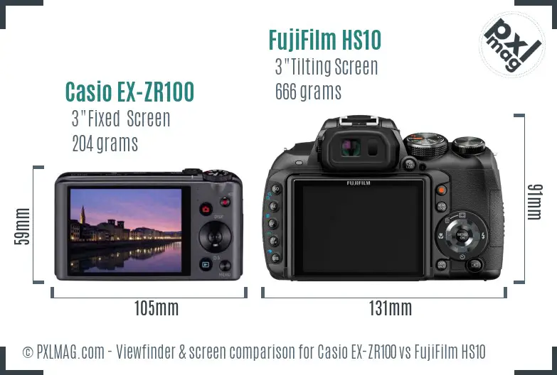 Casio EX-ZR100 vs FujiFilm HS10 Screen and Viewfinder comparison