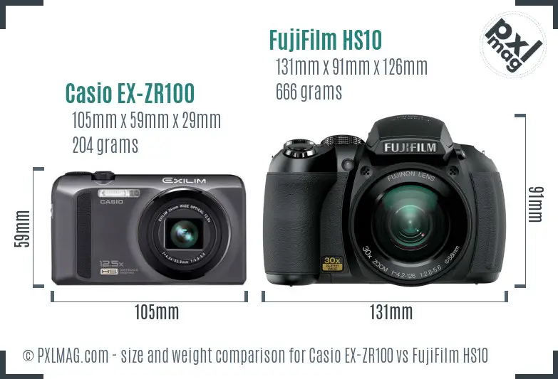Casio EX-ZR100 vs FujiFilm HS10 size comparison