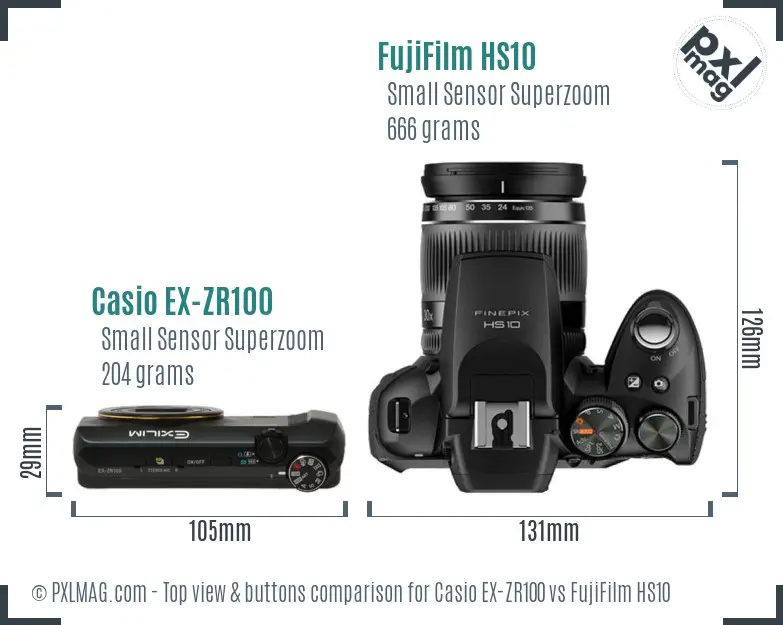 Casio EX-ZR100 vs FujiFilm HS10 top view buttons comparison