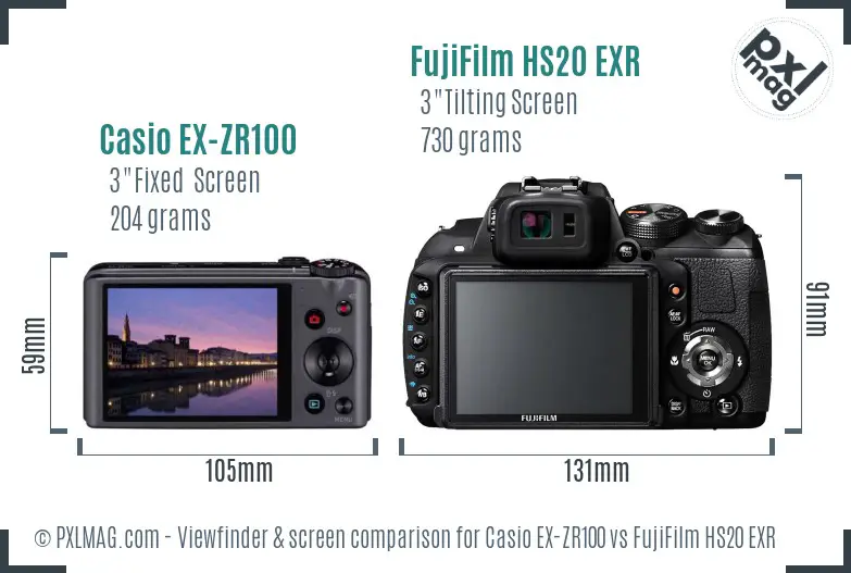 Casio EX-ZR100 vs FujiFilm HS20 EXR Screen and Viewfinder comparison