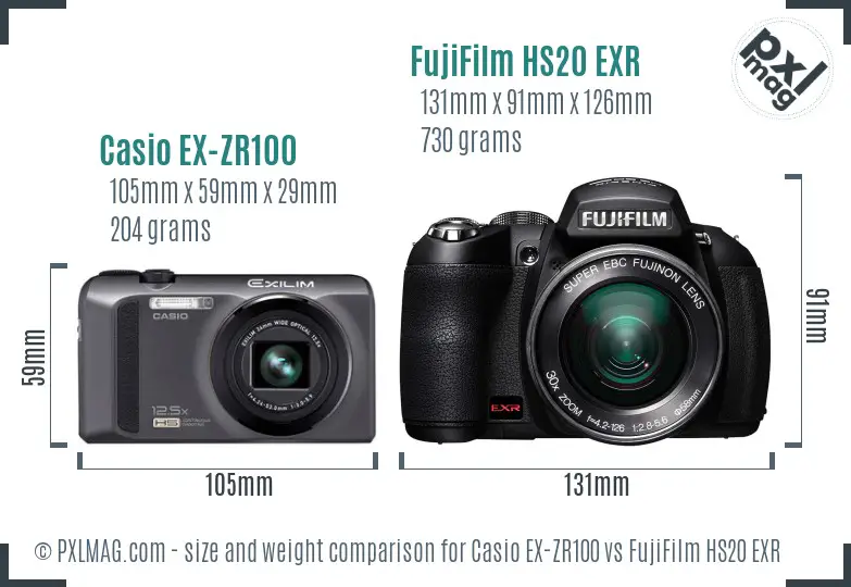 Casio EX-ZR100 vs FujiFilm HS20 EXR size comparison