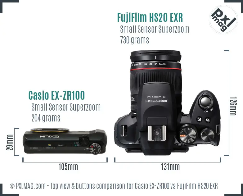 Casio EX-ZR100 vs FujiFilm HS20 EXR top view buttons comparison