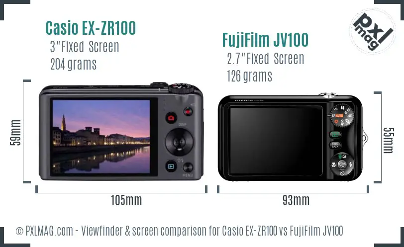 Casio EX-ZR100 vs FujiFilm JV100 Screen and Viewfinder comparison