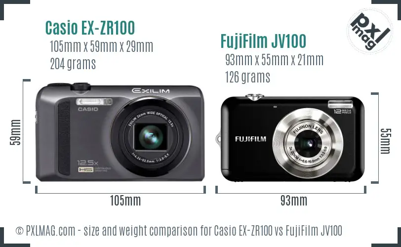 Casio EX-ZR100 vs FujiFilm JV100 size comparison