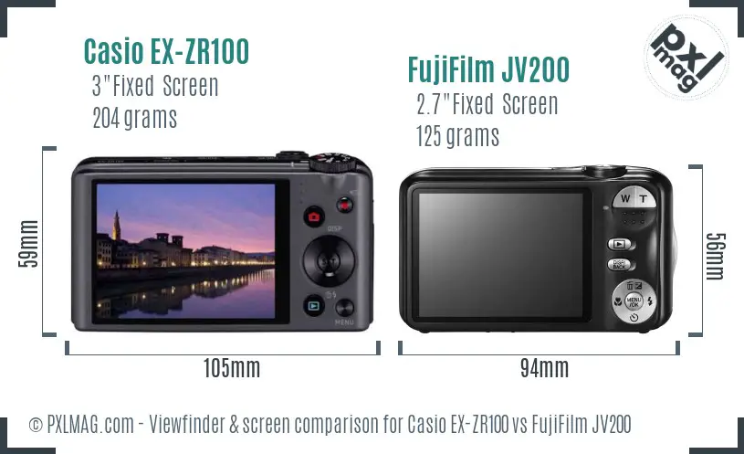 Casio EX-ZR100 vs FujiFilm JV200 Screen and Viewfinder comparison
