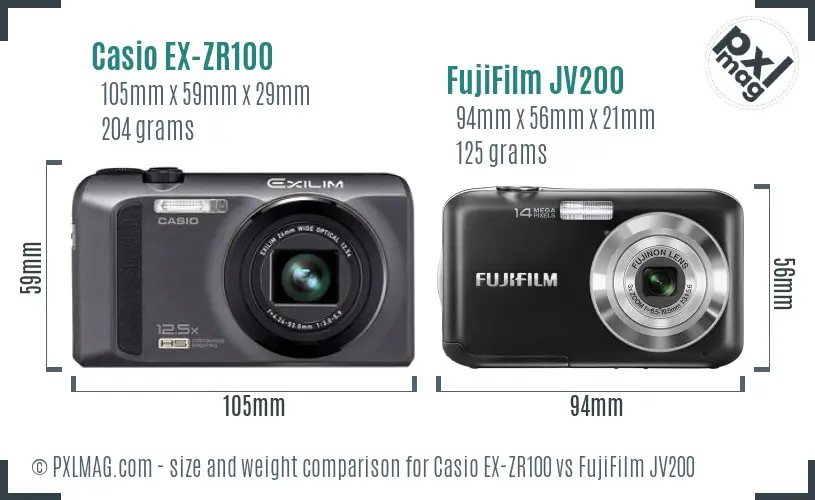 Casio EX-ZR100 vs FujiFilm JV200 size comparison