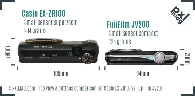 Casio EX-ZR100 vs FujiFilm JV200 top view buttons comparison