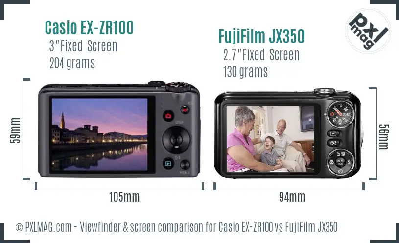 Casio EX-ZR100 vs FujiFilm JX350 Screen and Viewfinder comparison
