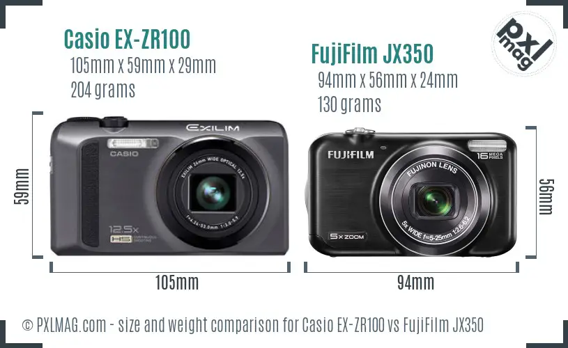 Casio EX-ZR100 vs FujiFilm JX350 size comparison