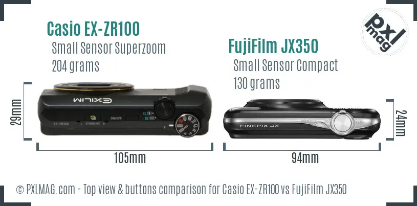 Casio EX-ZR100 vs FujiFilm JX350 top view buttons comparison