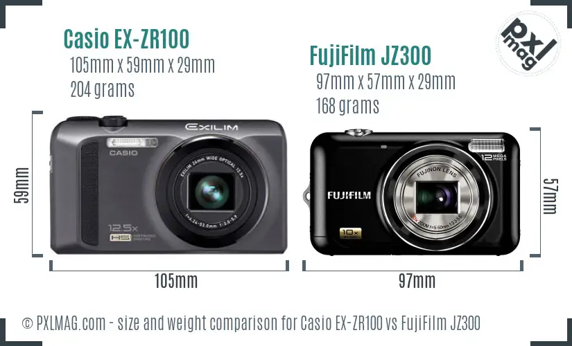 Casio EX-ZR100 vs FujiFilm JZ300 size comparison