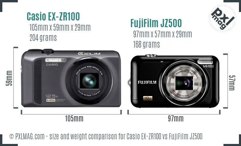 Casio EX-ZR100 vs FujiFilm JZ500 size comparison