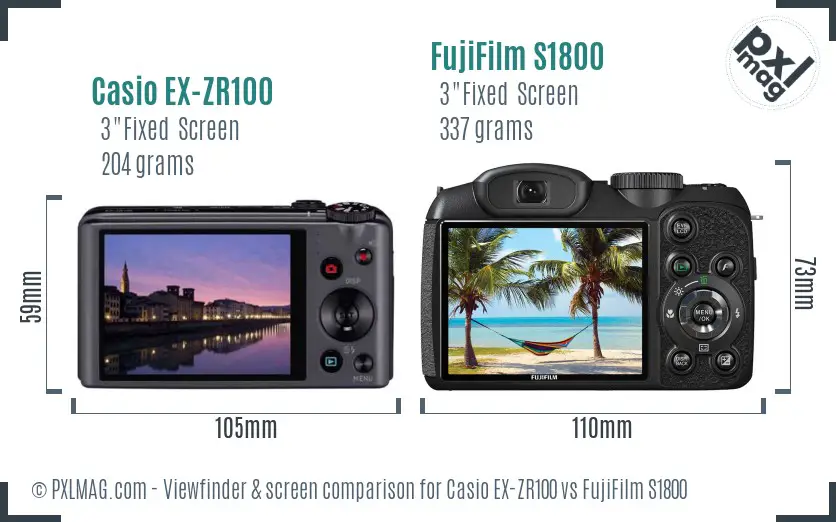 Casio EX-ZR100 vs FujiFilm S1800 Screen and Viewfinder comparison