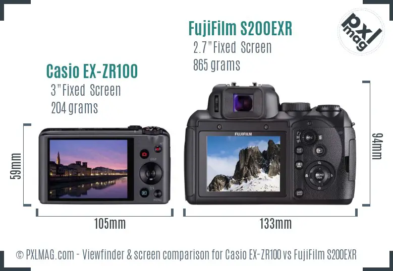 Casio EX-ZR100 vs FujiFilm S200EXR Screen and Viewfinder comparison
