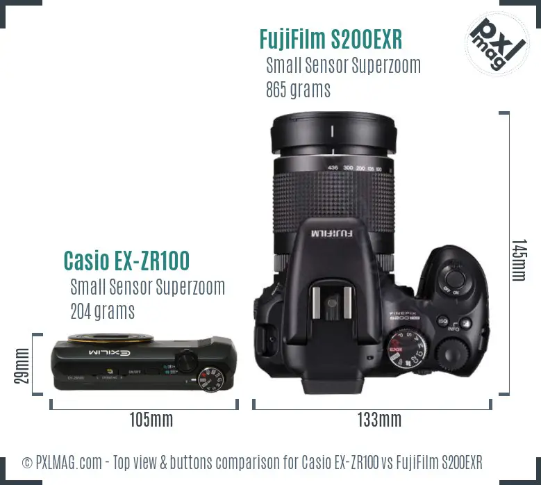 Casio EX-ZR100 vs FujiFilm S200EXR top view buttons comparison