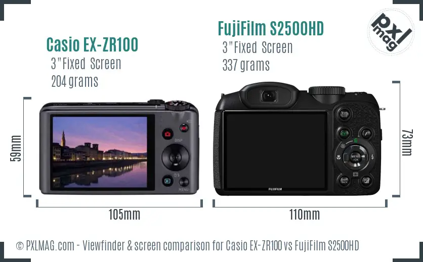 Casio EX-ZR100 vs FujiFilm S2500HD Screen and Viewfinder comparison