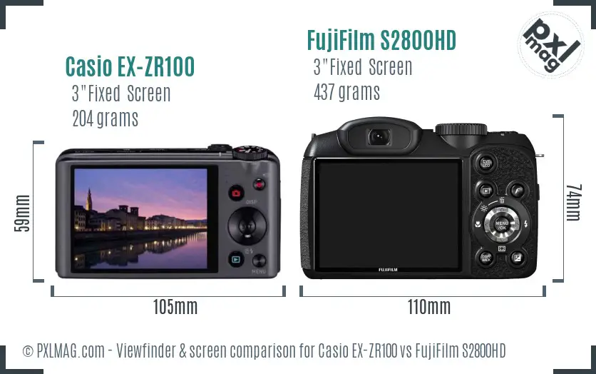 Casio EX-ZR100 vs FujiFilm S2800HD Screen and Viewfinder comparison