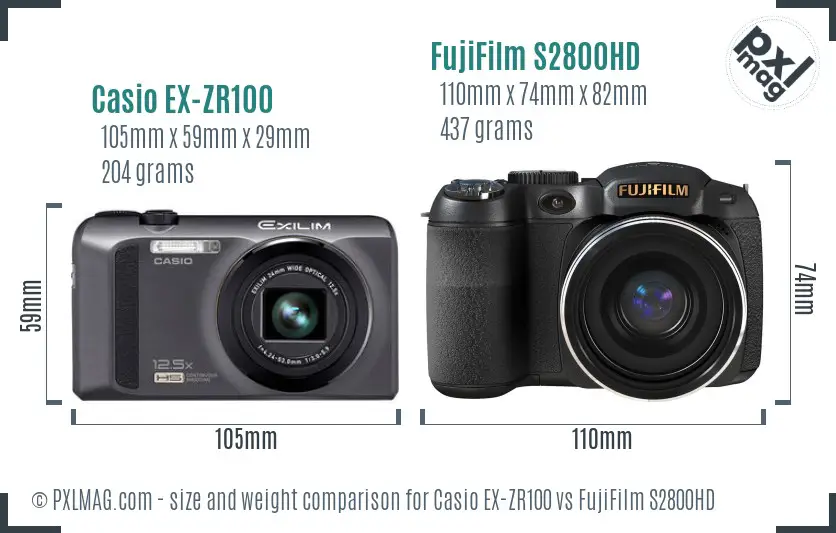 Casio EX-ZR100 vs FujiFilm S2800HD size comparison