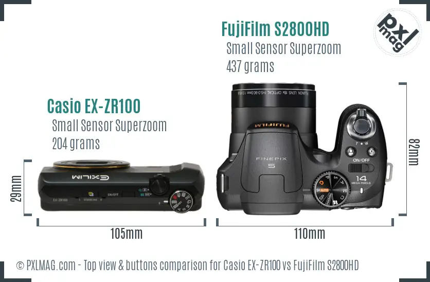 Casio EX-ZR100 vs FujiFilm S2800HD top view buttons comparison