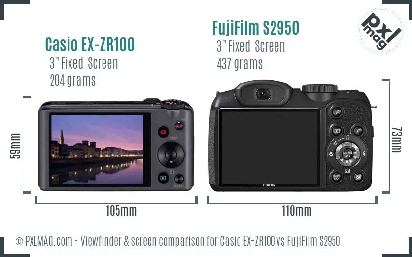 Casio EX-ZR100 vs FujiFilm S2950 Screen and Viewfinder comparison